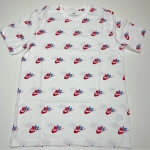 Men's Nike All-Over Logo Print Crewneck T-Shirt (Red, White, Blue) Size MEDIUM